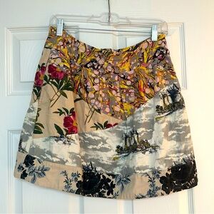 Anthropologie Leifnotes back-zip, a-line skirt with pockets. Patchwork fabrics.